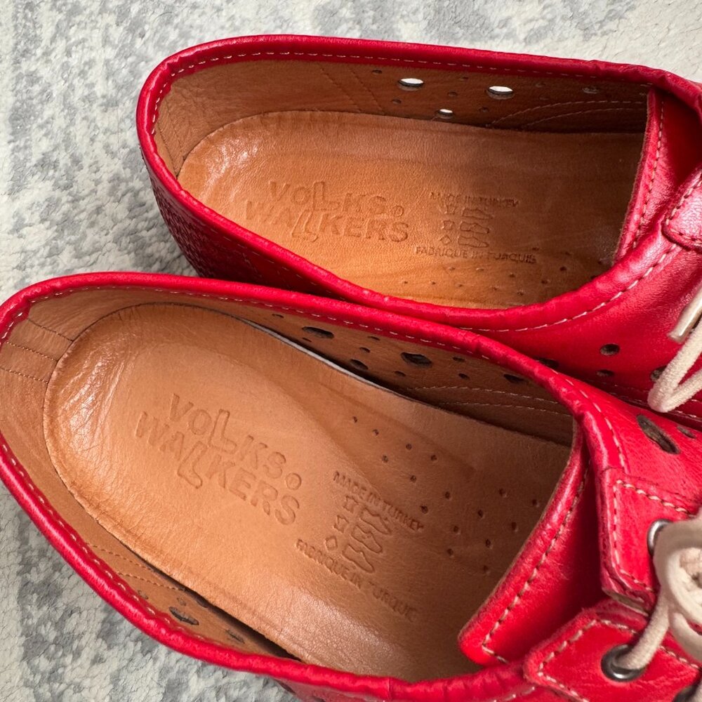 Volks Walkers Red Perforated Leather Running Shoes - Picture 2 of 8